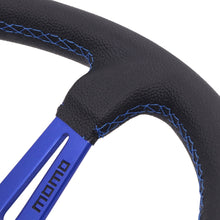 Load image into Gallery viewer, Brand New 350mm 14&quot; Deep Dish Racing Momo Black Steering Wheel PVC Leather Blue Spoke