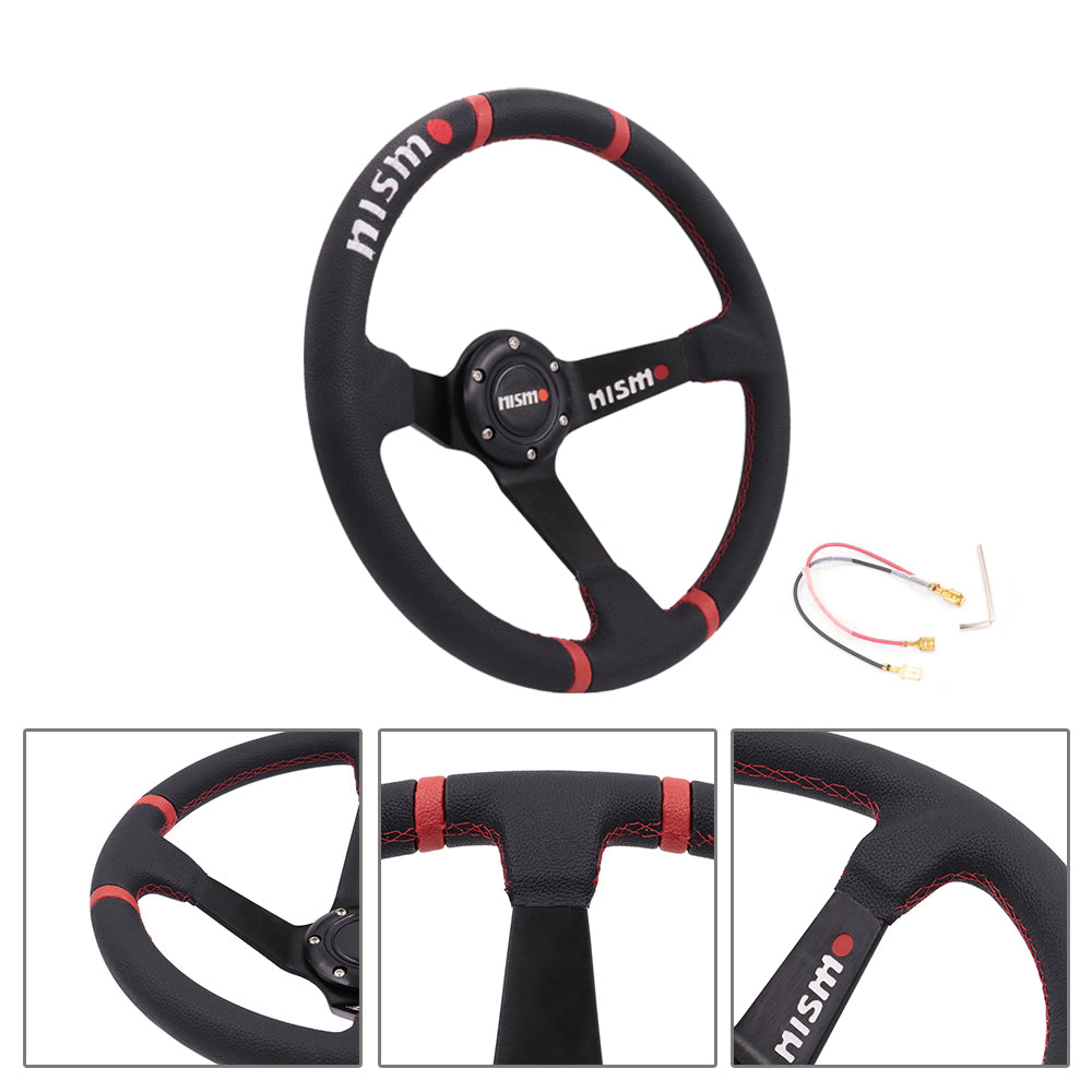 Brand New 350mm 14" Deep Dish Racing Nismo Black Steering Wheel PVC Leather Black Spoke