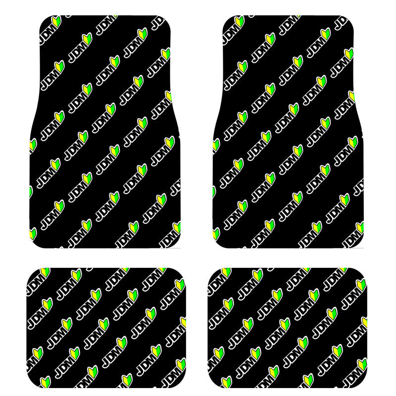 Brand New 4PCS JDM BEGINNER LEAF Racing Black Fabric Car Floor Mats Interior Carpets