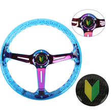 Load image into Gallery viewer, Brand New JDM Beginner Leaf Universal 6-Hole 350mm Deep Dish Vip Blue Crystal Bubble Neo Spoke Steering Wheel