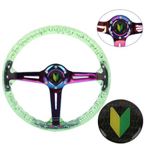 Load image into Gallery viewer, Brand New JDM Beginner Leaf Universal 6-Hole 350mm Deep Dish Vip Green Crystal Bubble Neo Spoke Steering Wheel