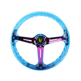 Brand New JDM Beginner Leaf Universal 6-Hole 350mm Deep Dish Vip Blue Crystal Bubble Neo Spoke Steering Wheel