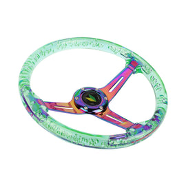 Brand New JDM Beginner Leaf Universal 6-Hole 350mm Deep Dish Vip Green Crystal Bubble Neo Spoke Steering Wheel