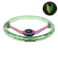 Load image into Gallery viewer, Brand New JDM Beginner Leaf Universal 6-Hole 350mm Deep Dish Vip Green Crystal Bubble Neo Spoke Steering Wheel