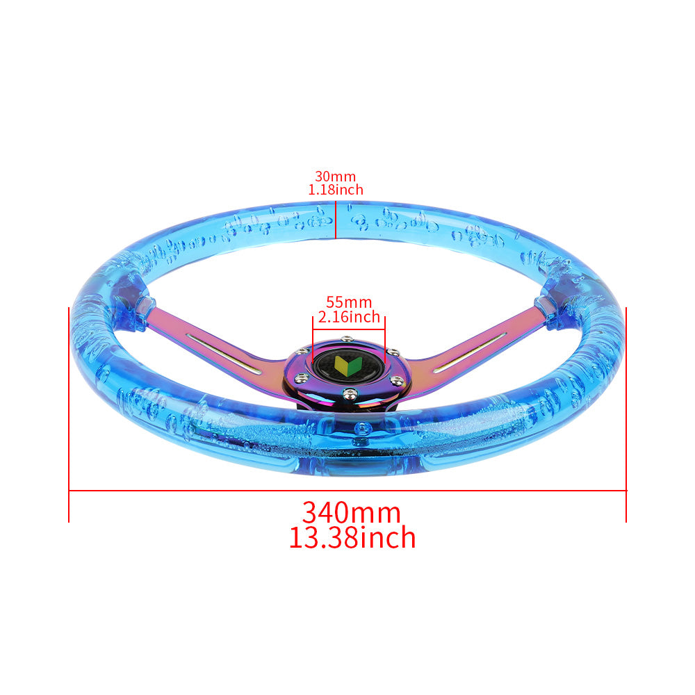 Brand New JDM Beginner Leaf Universal 6-Hole 350mm Deep Dish Vip Blue Crystal Bubble Neo Spoke Steering Wheel