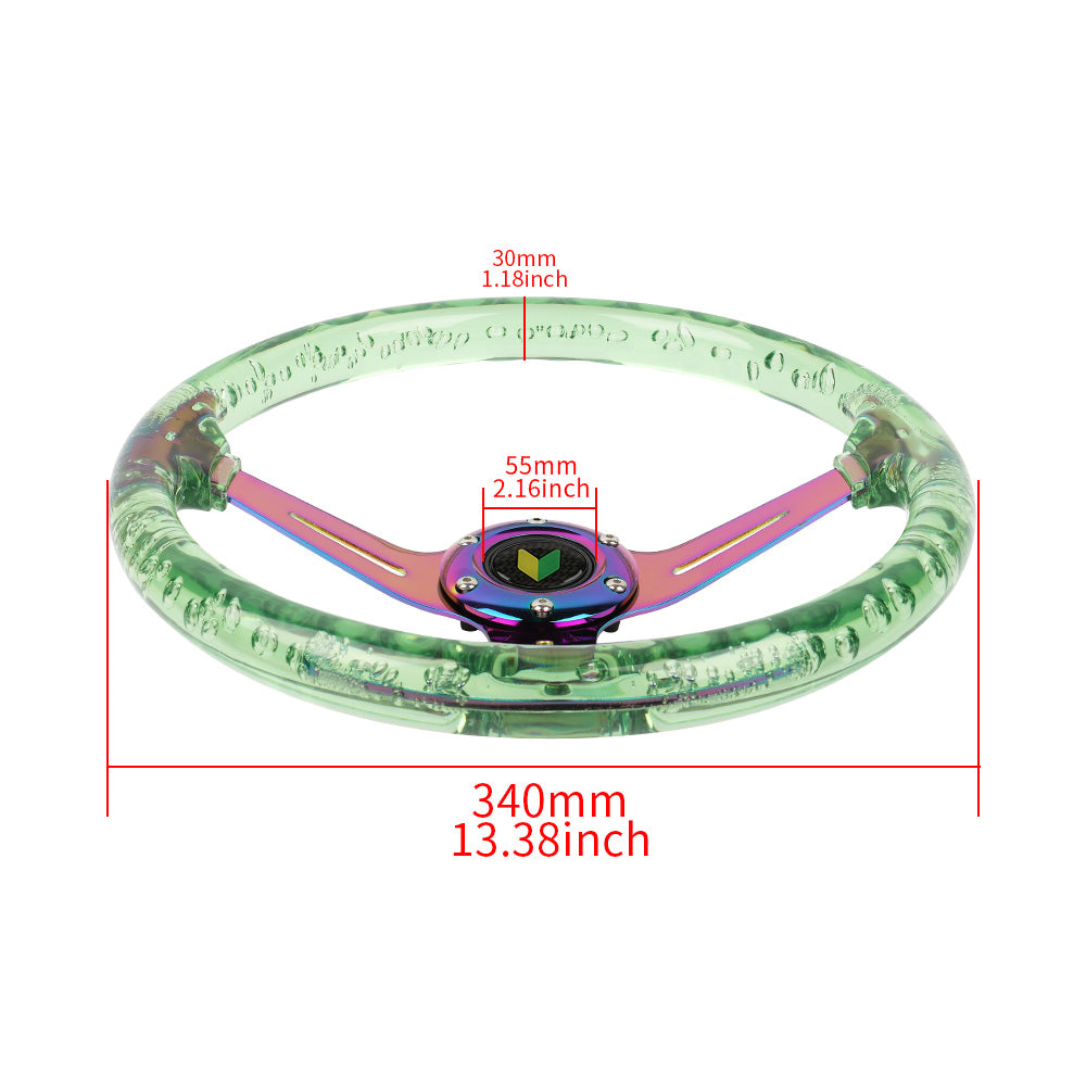 Brand New JDM Beginner Leaf Universal 6-Hole 350mm Deep Dish Vip Green Crystal Bubble Neo Spoke Steering Wheel