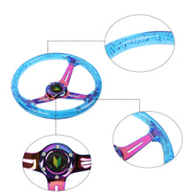Load image into Gallery viewer, Brand New JDM Beginner Leaf Universal 6-Hole 350mm Deep Dish Vip Blue Crystal Bubble Neo Spoke Steering Wheel