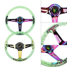 Load image into Gallery viewer, Brand New JDM Beginner Leaf Universal 6-Hole 350mm Deep Dish Vip Green Crystal Bubble Neo Spoke Steering Wheel