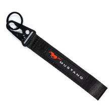 Load image into Gallery viewer, BRAND New JDM Mustang Black Racing Keychain Metal key Ring Hook Strap Lanyard Universal