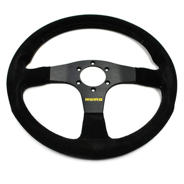 Brand New 14" MOMO Style Racing Black Stitching Leather Suede Sport Steering Wheel w Horn Button