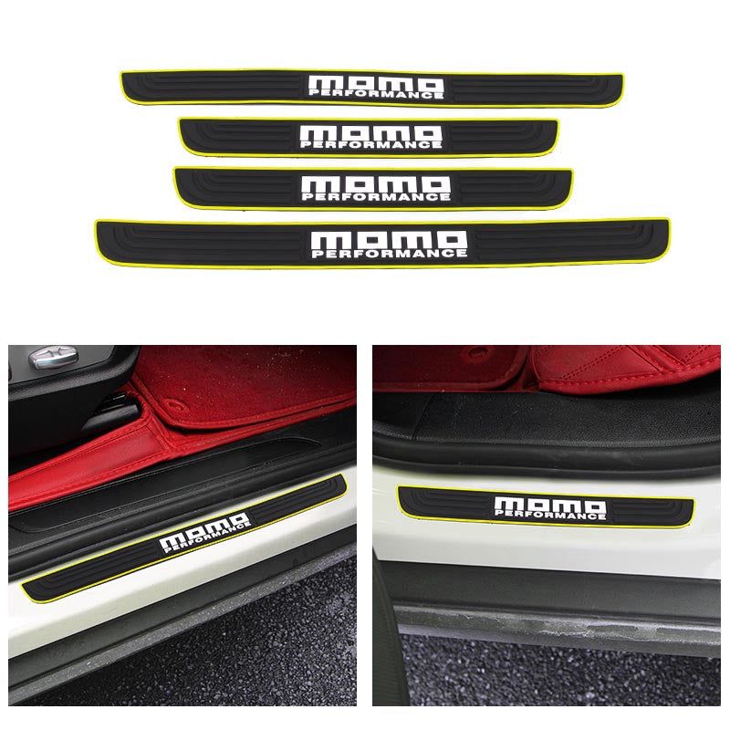 Brand New 4PCS Universal Momo Yellow Rubber Car Door Scuff Sill Cover Panel Step Protector