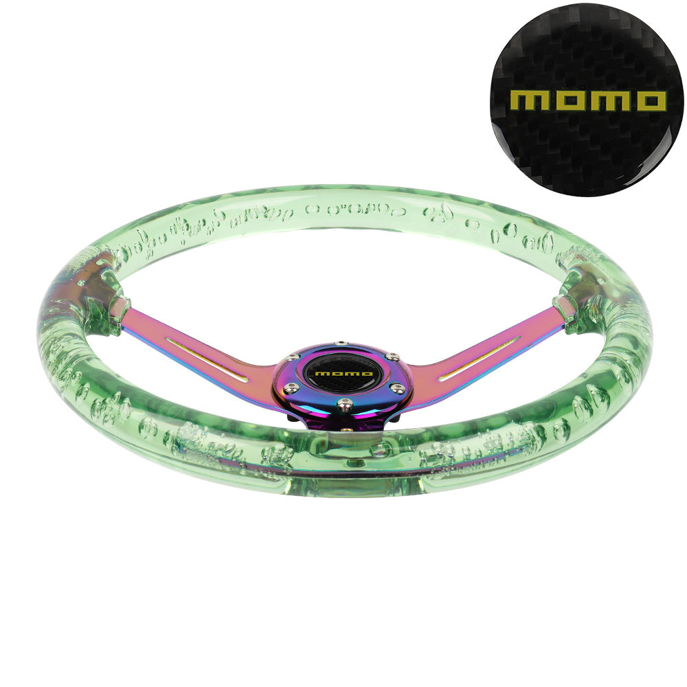 Brand New JDM Momo Universal 6-Hole 350mm Deep Dish Vip Green Crystal Bubble Neo Spoke Steering Wheel