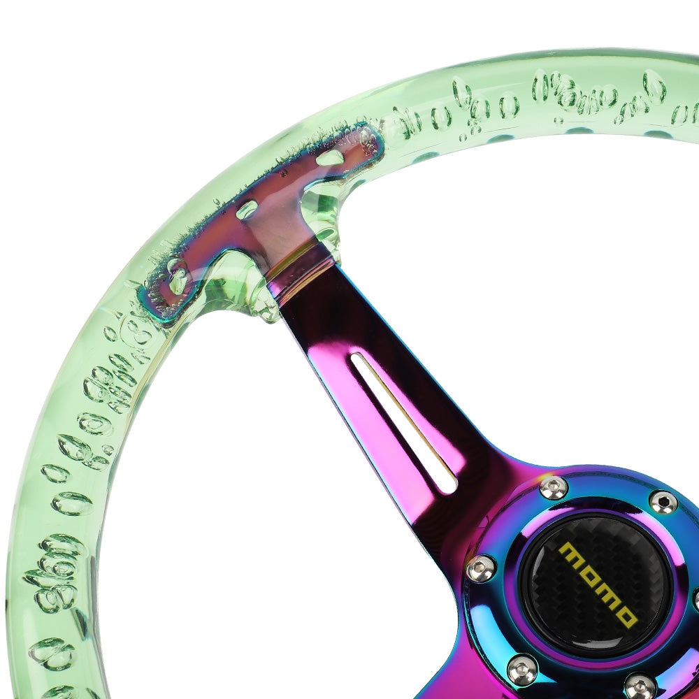 Brand New JDM Momo Universal 6-Hole 350mm Deep Dish Vip Green Crystal Bubble Neo Spoke Steering Wheel