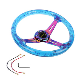 Brand New JDM Momo Universal 6-Hole 350mm Deep Dish Vip Blue Crystal Bubble Neo Spoke Steering Wheel
