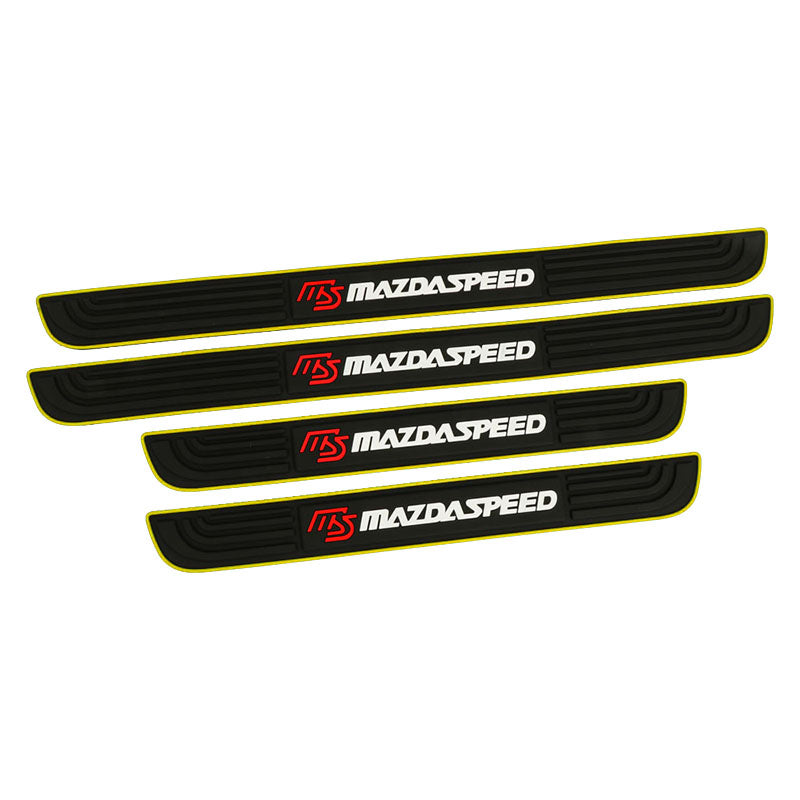 Brand New 4PCS Universal Mazdaspeed Yellow Rubber Car Door Scuff Sill Cover Panel Step Protector