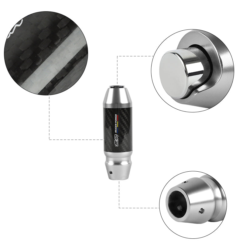 Brand New Mugen Universal Real Carbon Fiber Silver Aluminum Automatic Transmission Racing Gear Shift Knob