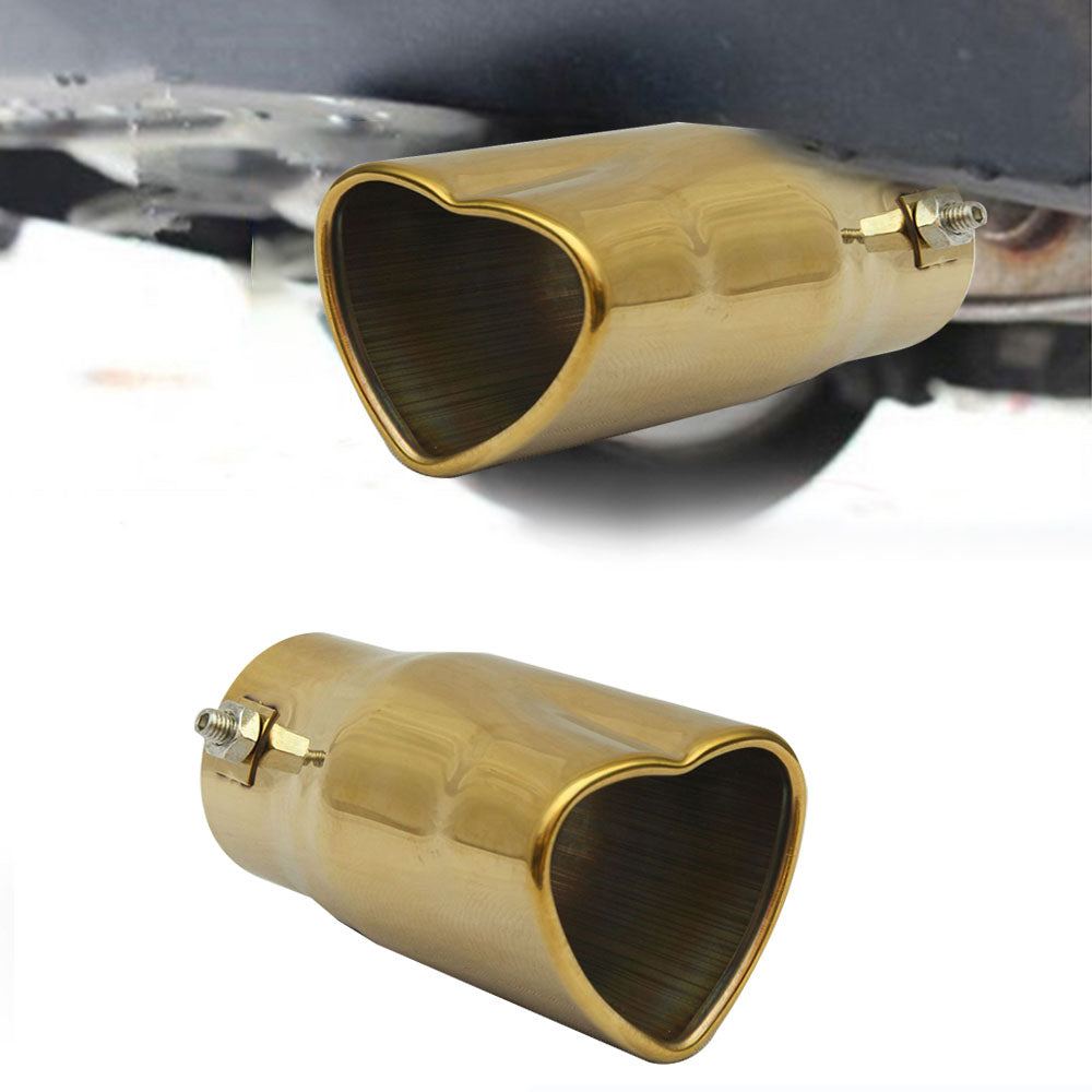 Brand New Universal Gold Heart Shaped Stainless Steel Car Exhaust Pipe Muffler Tip Trim Staight
