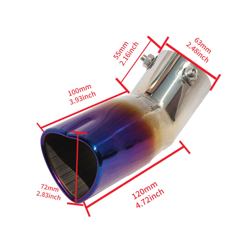 Brand New Universal Burnt Blue Heart Shaped Stainless Steel Car Exhaust Pipe Muffler Tip Trim Bend