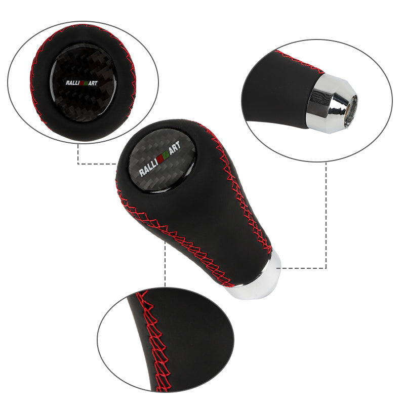 Brand New Universal Ralliart Red Stitches Black Leather Manual Car Gear Shift Knob Shifter Lever M8 M10 M12