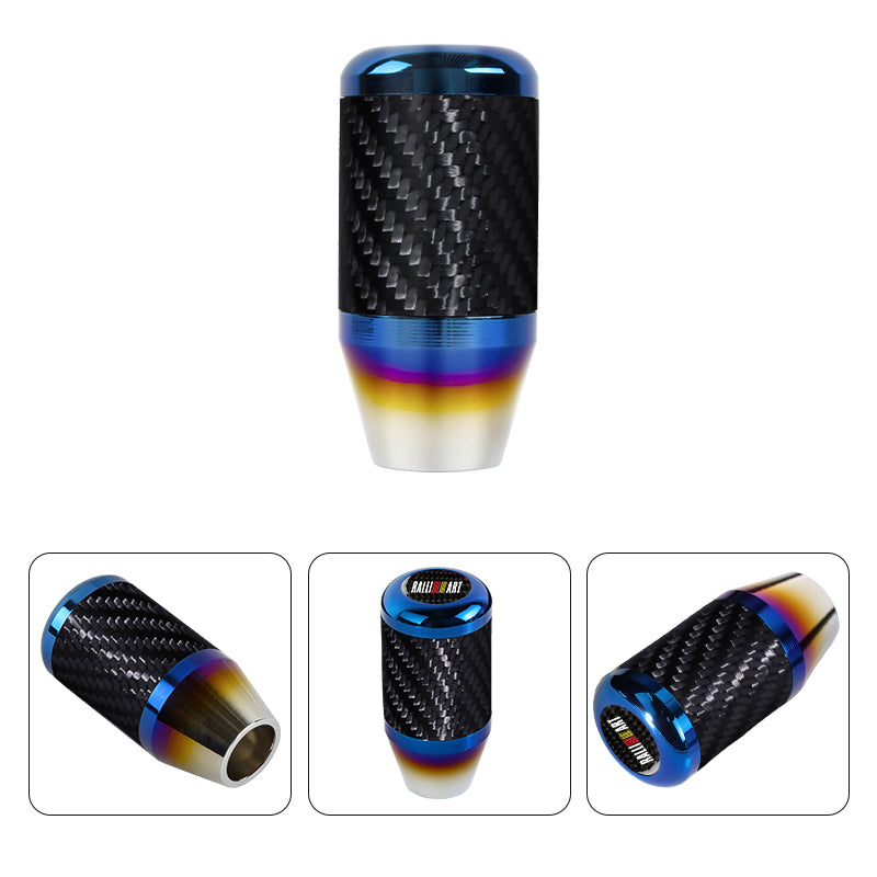 Brand New Universal Ralliart Car Gear Manuel Stick Real Carbon Fiber / Burnt Blue Shift Knob M8 M10 M12