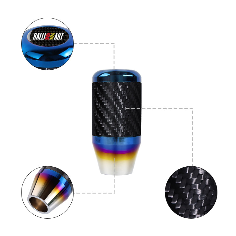 Brand New Universal Ralliart Car Gear Manuel Stick Real Carbon Fiber / Burnt Blue Shift Knob M8 M10 M12