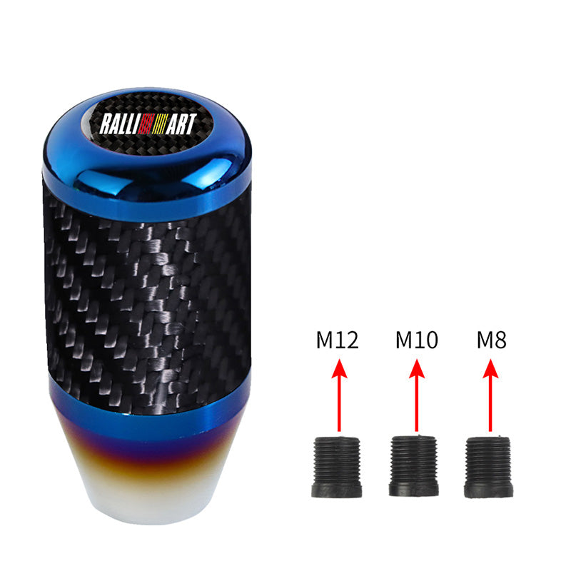 Brand New Universal Ralliart Car Gear Manuel Stick Real Carbon Fiber / Burnt Blue Shift Knob M8 M10 M12
