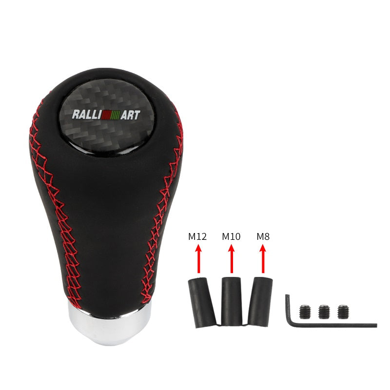Brand New Universal Ralliart Red Stitches Black Leather Manual Car Gear Shift Knob Shifter Lever M8 M10 M12
