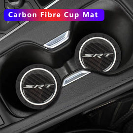 Brand New 2PCS SRT Real Carbon Fiber Car Cup Holder Pad Water Cup Slot Non-Slip Mat Universal