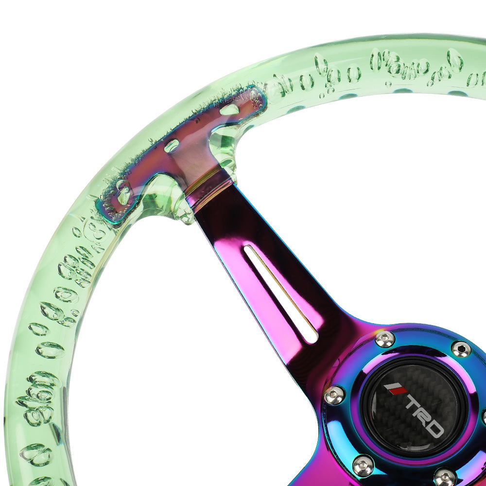 Brand New JDM TRD Universal 6-Hole 350mm Deep Dish Vip Green Crystal Bubble Neo Spoke Steering Wheel