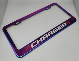 Brand New Universal 1PCS DODGE CHARGER Neo Chrome Titanium Metal Steel License Plate Frame