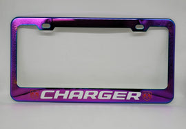 Brand New Universal 1PCS DODGE CHARGER Neo Chrome Titanium Metal Steel License Plate Frame