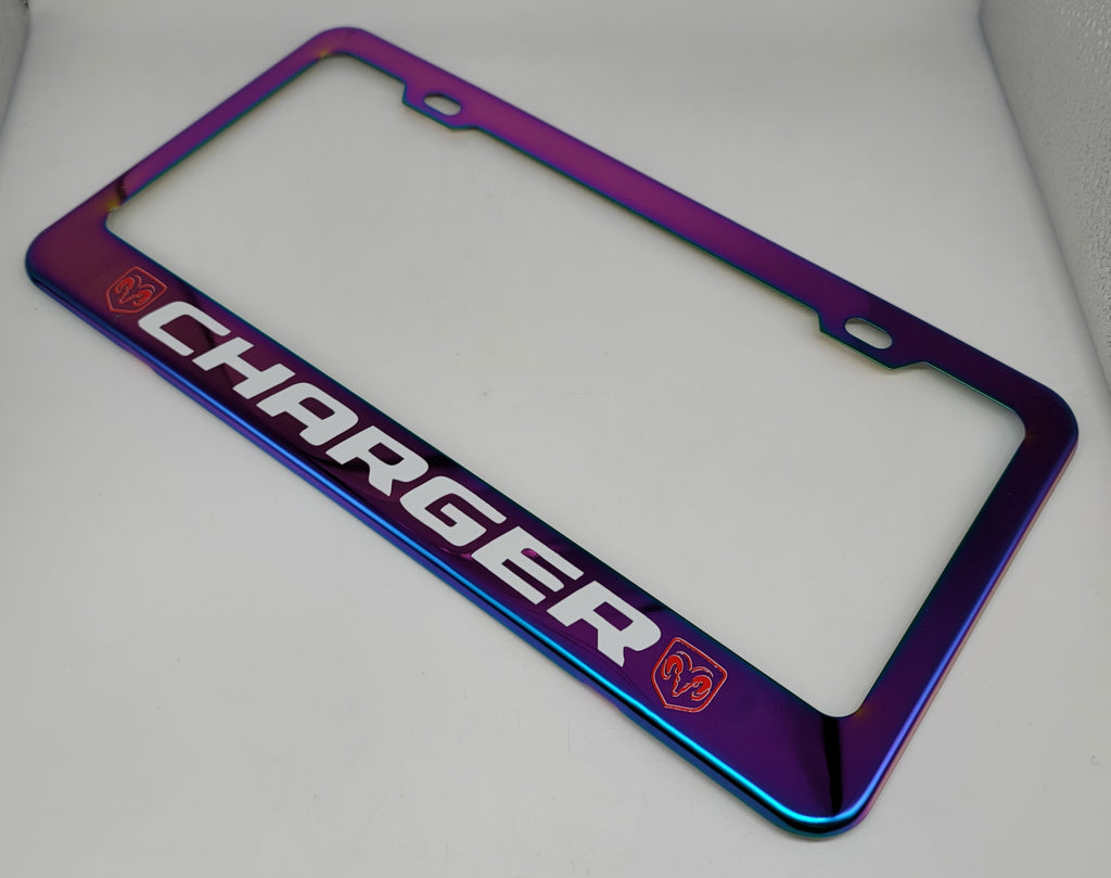 Brand New Universal 1PCS DODGE CHARGER Neo Chrome Titanium Metal Steel License Plate Frame