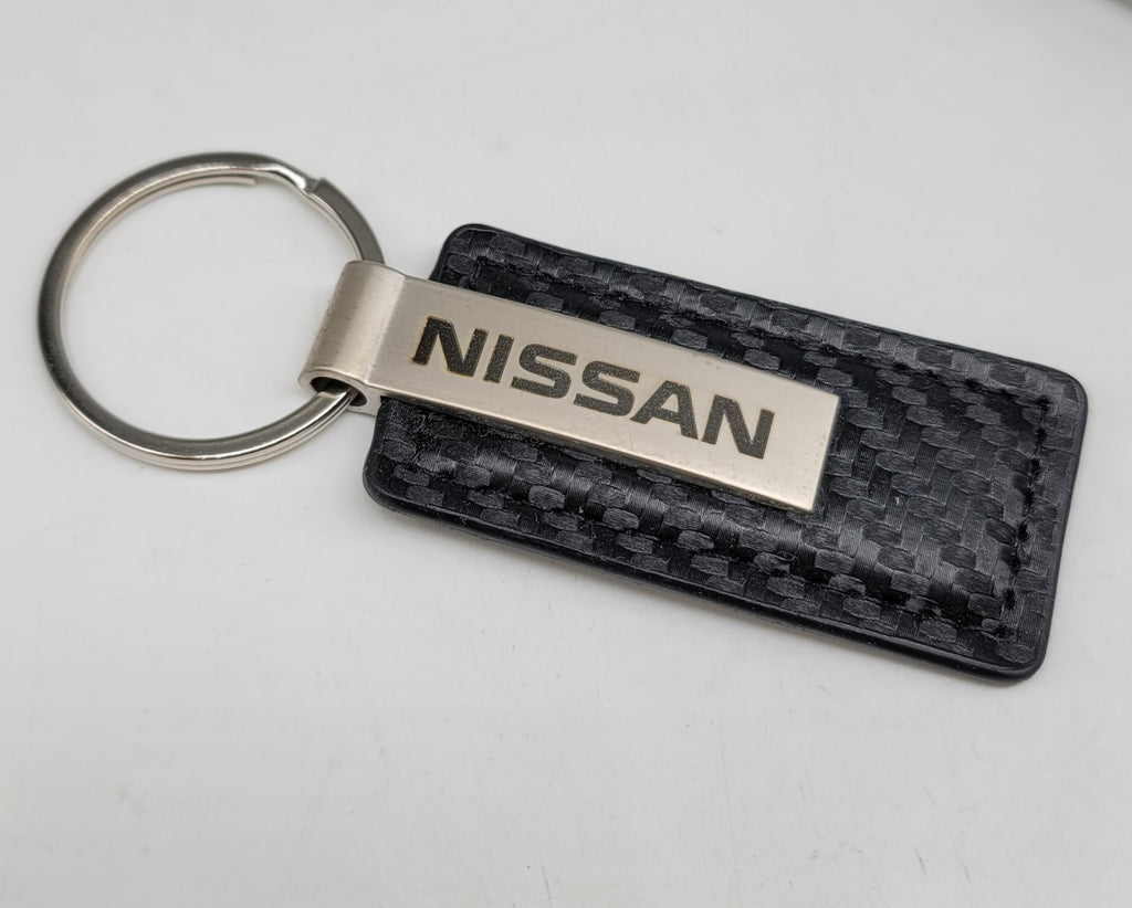 Brand New Nissan Engraved Rectangle Carbon Fiber Leather Fob Keyring Keychain Official Licensed Product - JK Racing Inc