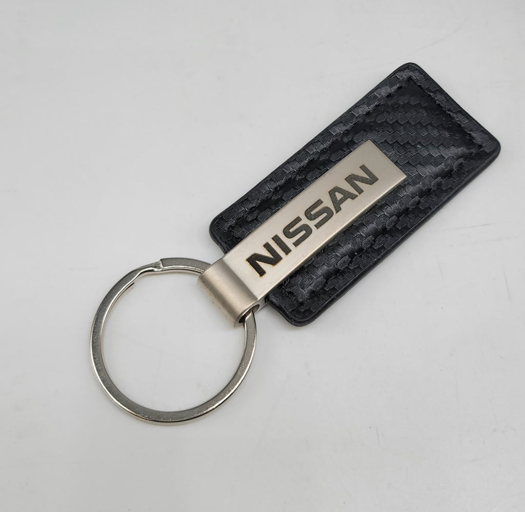 Brand New Nissan Engraved Rectangle Carbon Fiber Leather Fob Keyring Keychain Official Licensed Product - JK Racing Inc