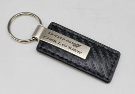 Brand New Dodge Challenger Engraved Rectangle Carbon Fiber Leather Fob Keyring Keychain Official Licensed Product