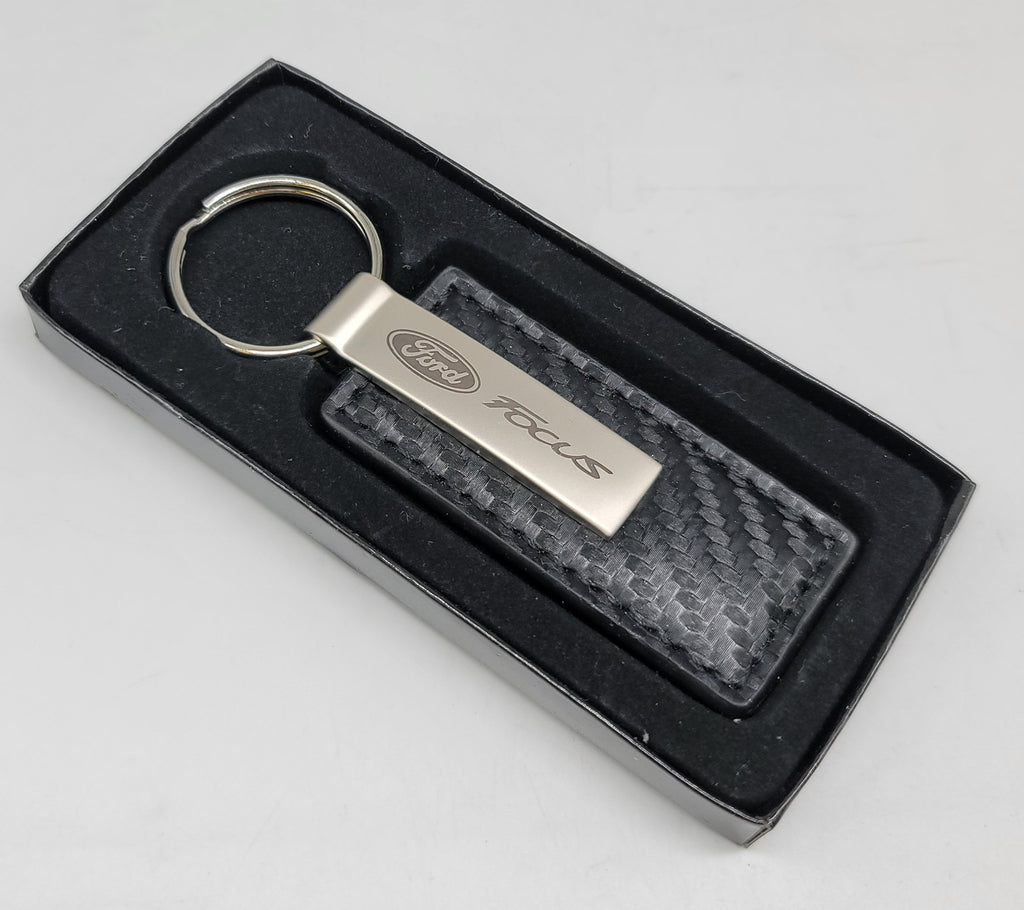 Ford Performance Keychain Brand New Ford Focus Engraved Rectangle Carbon Fiber Leather Fob Keyri ...