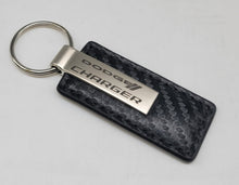 Load image into Gallery viewer, Brand New Dodge Charger Engraved Rectangle Carbon Fiber Leather Fob Keyring Keychain Official Licensed Product