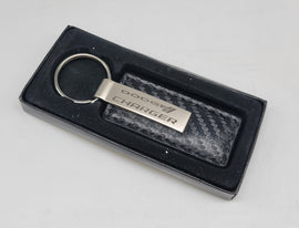 Brand New Dodge Charger Engraved Rectangle Carbon Fiber Leather Fob Keyring Keychain Official Licensed Product