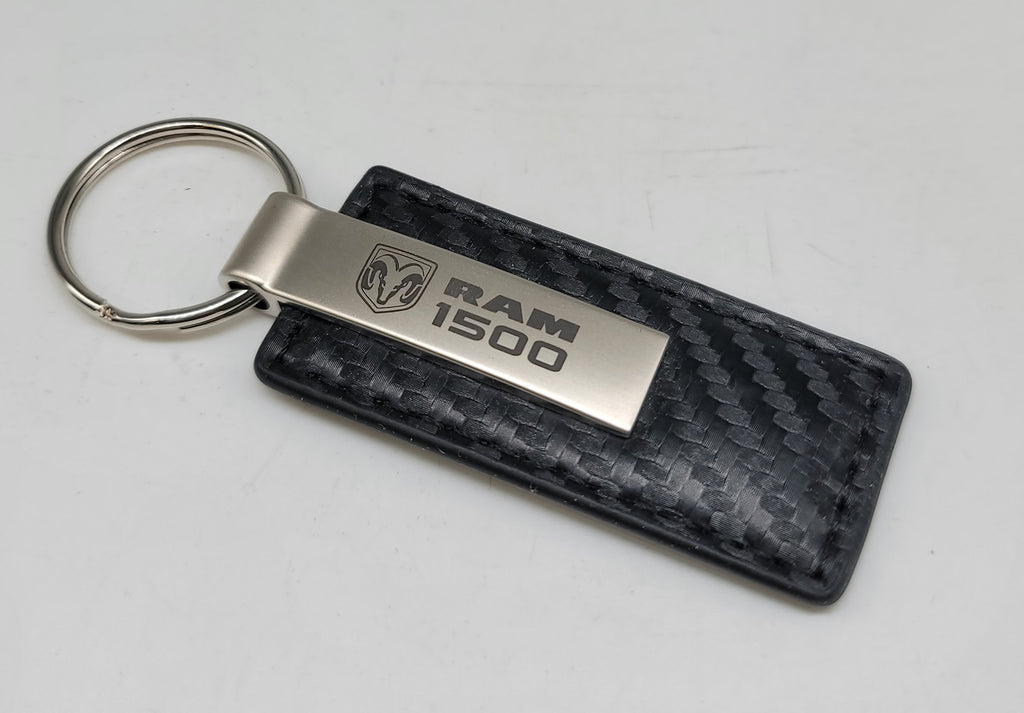 Brand New Dodge Ram 1500 Engraved Rectangle Carbon Fiber Leather Fob Keyring Keychain Official Licensed Product