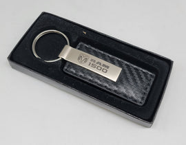 Brand New Dodge Ram 1500 Engraved Rectangle Carbon Fiber Leather Fob Keyring Keychain Official Licensed Product