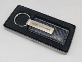 Brand New Ford Explorer Engraved Rectangle Carbon Fiber Leather Fob Keyring Keychain Official Licensed Product