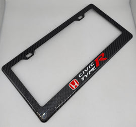 Brand New 1PCS HONDA CIVIC TYPE R 100% Real Carbon Fiber License Plate Frame Tag Cover Original 3K With Free Caps