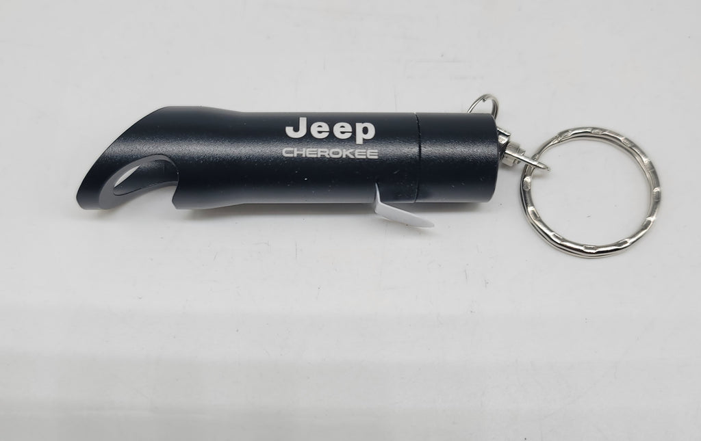Brand New Jeep Cherokee Key Ring Black Keychain Flashlight Bottle Opener Authentic Officially Licensed Product