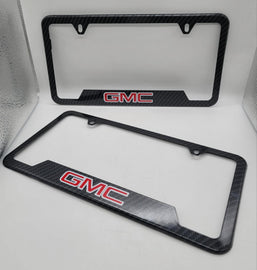 Brand New 2PCS GMC Carbon Fiber Look Style Metal License Plate Frame