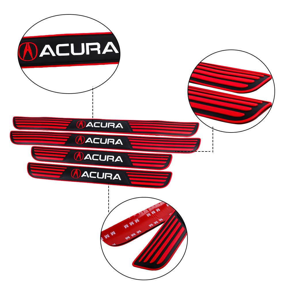 Brand New 4PCS Universal Acura Red Rubber Car Door Scuff Sill Cover Panel Step Protector V2