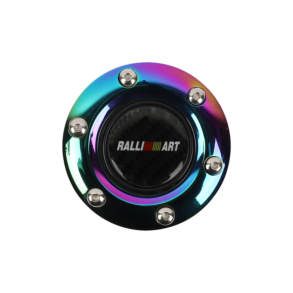 BRAND NEW RALLIART UNIVERSAL NEO CHROME CAR HORN BUTTON STEERING WHEEL CENTER CAP