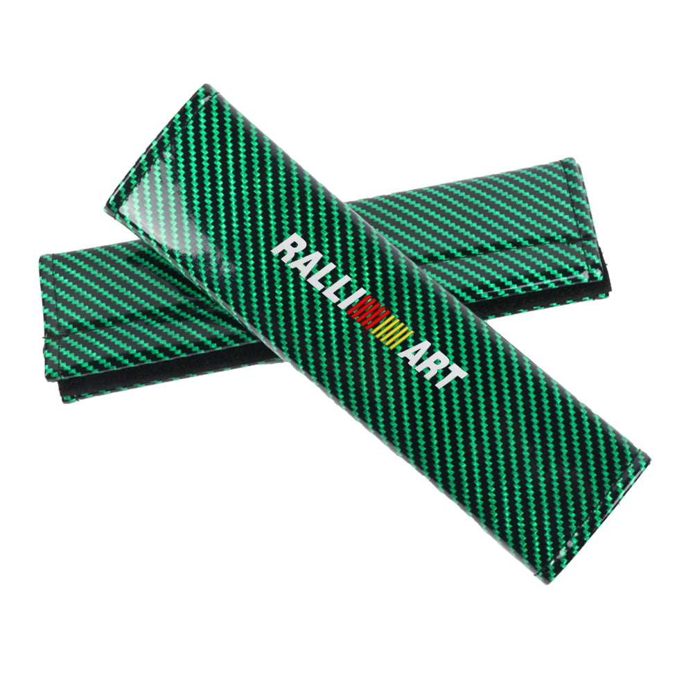 Brand New Universal 2PCS Ralliart Green Carbon Fiber Look Car Seat Belt Covers Shoulder Pad