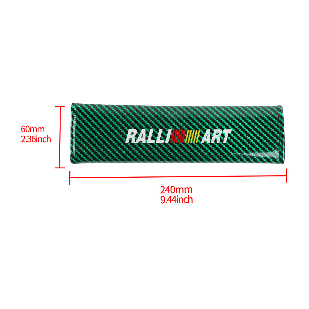 Brand New Universal 2PCS Ralliart Green Carbon Fiber Look Car Seat Belt Covers Shoulder Pad