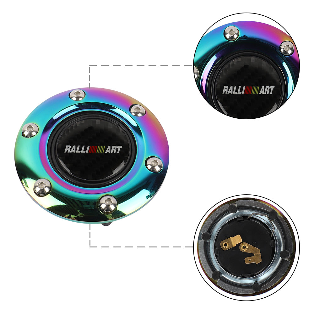 BRAND NEW RALLIART UNIVERSAL NEO CHROME CAR HORN BUTTON STEERING WHEEL ...