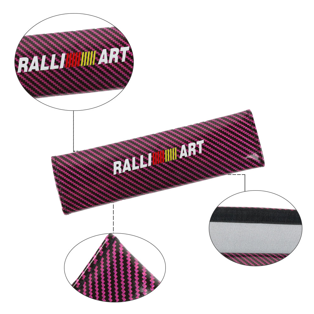 Brand New Universal 2PCS RALLIART Hot Pink Carbon Fiber Look Car Seat Belt Covers Shoulder Pad
